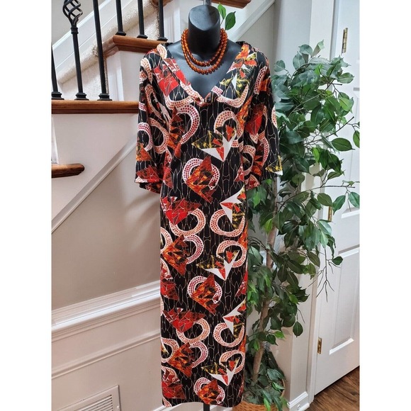 Mackenzie & James Women Multicolor V-Neck Half Sleeve Long Maxi Dress Size 2X - Picture 1 of 12